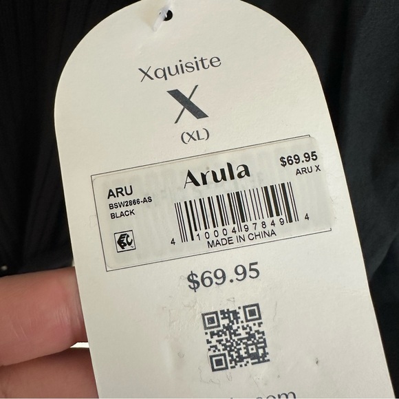 NWT Arula women’s XL “X” Black Puff Sleeve Crop Top Tie Back Stretchy Boho New - Picture 6 of 7